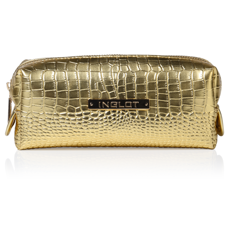 Cosmetic Bag Crocodile Leather Pattern Gold Small (R24393)