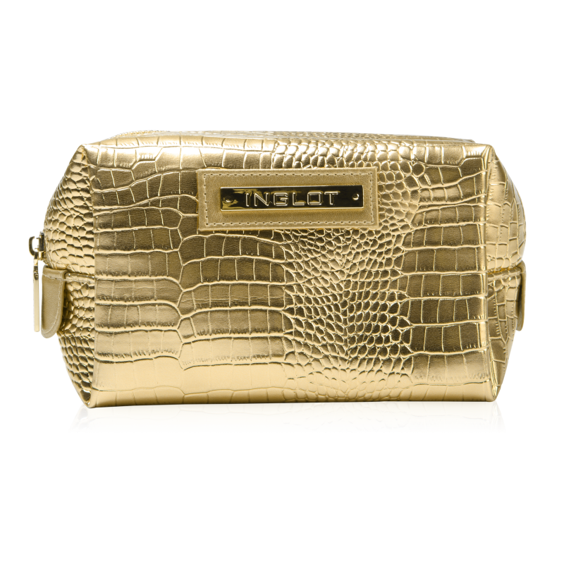 Cosmetic Bag Crocodile Leather Pattern Gold (R24245)