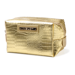 Cosmetic Bag Crocodile Leather Pattern Gold (R24245)